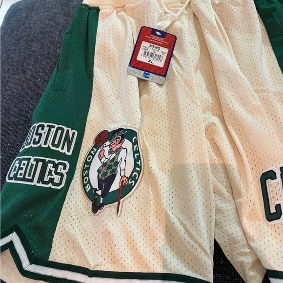 Just Don Hardwood Classics Boston Celtics Green and Cream Basketball 🏀 Shorts Athletic